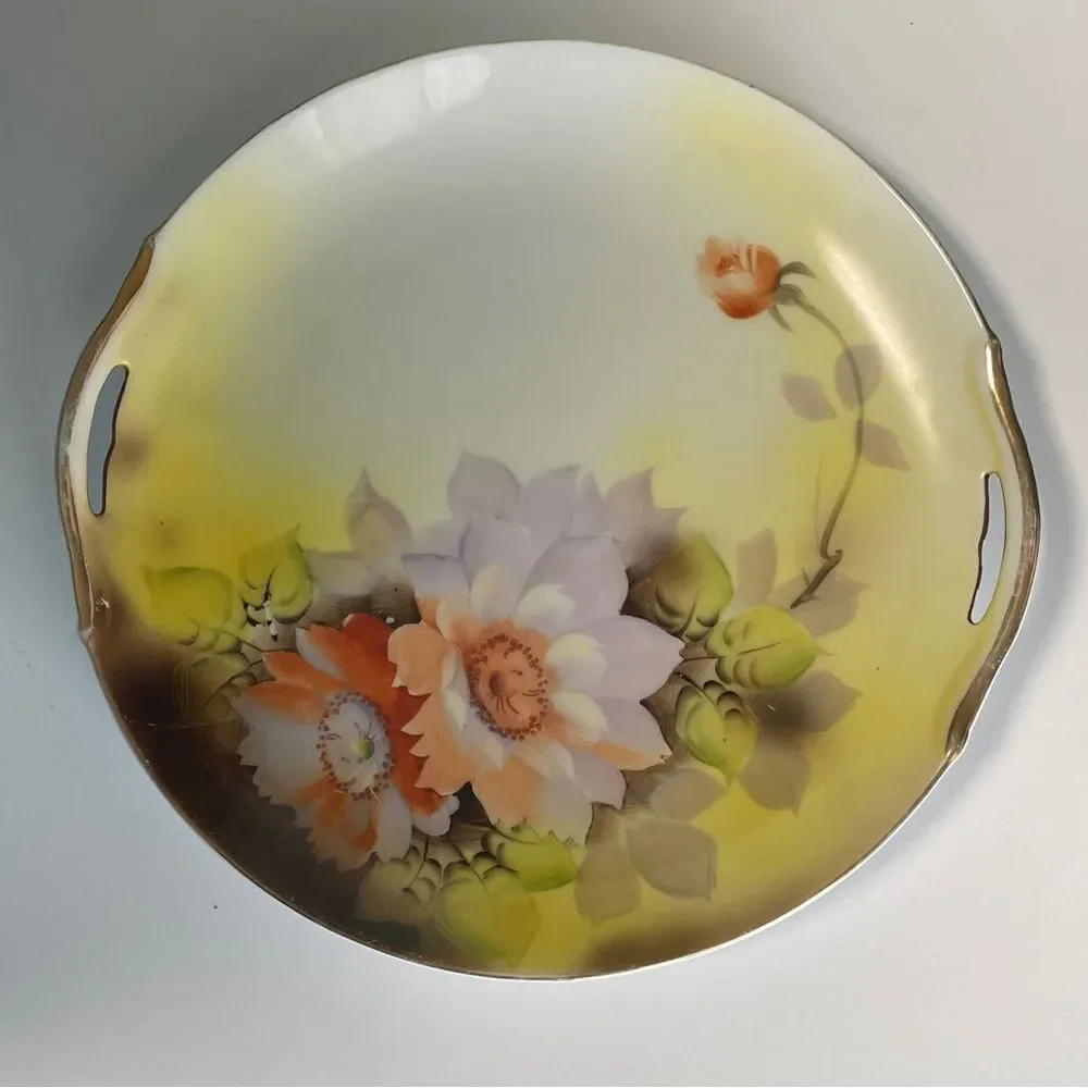 Vintage Noritake Double-Handled Cake Plate – Hand-Painted Floral – Made in Japan